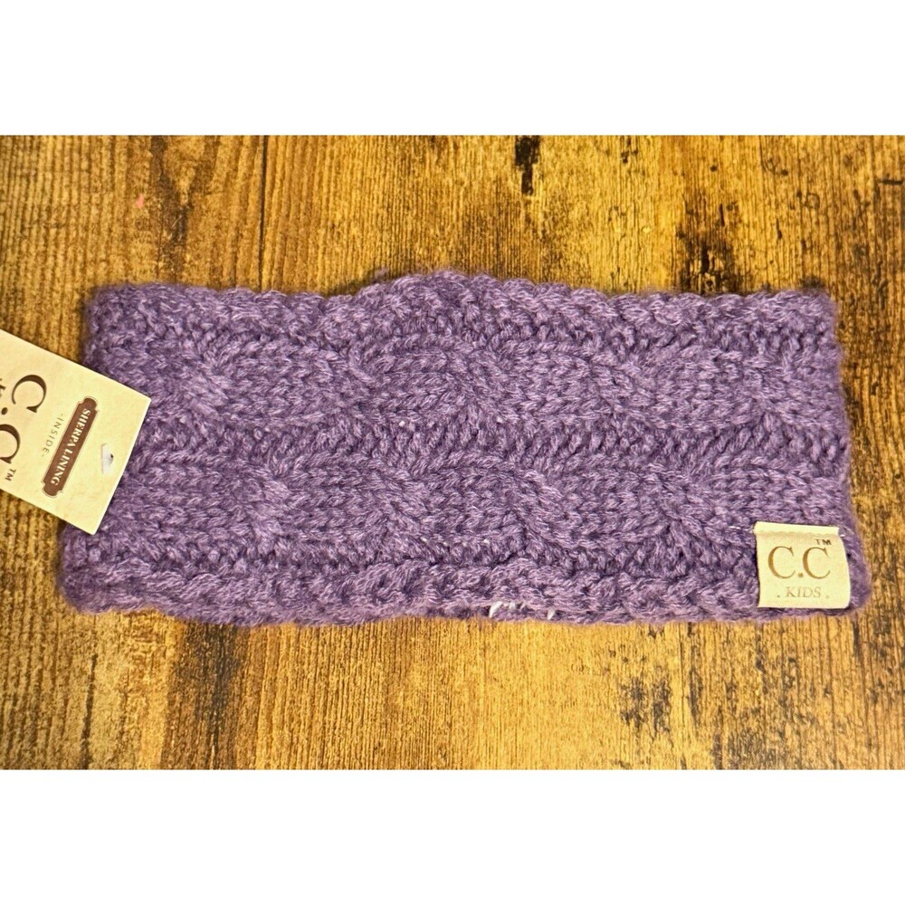 C.C Kids Purple Cable-Knit Knit Stretch Headband w/ Logo Accent Classic Casual